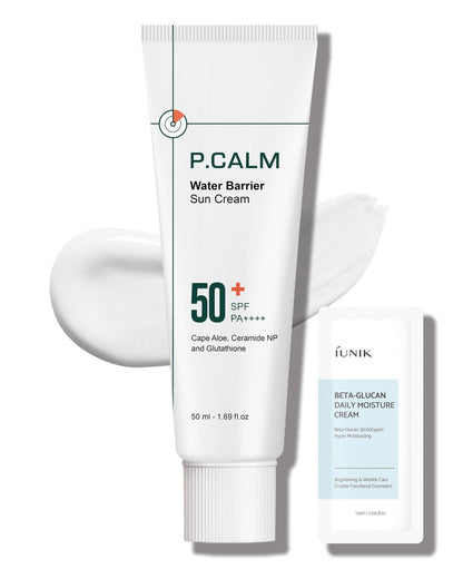 P.CALM Water Barrier Moisturizing Sun Cream – Matte-Finish SPF 50+ PA++++ Vegan Sunscreen for Dry, Oily & Sensitive Skin, No White Cast, Korean Skincare