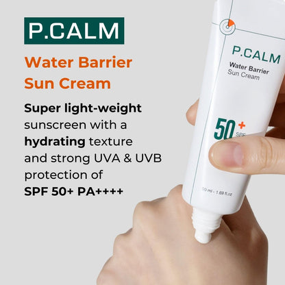 P.CALM Water Barrier Moisturizing Sun Cream – Matte-Finish SPF 50+ PA++++ Vegan Sunscreen for Dry, Oily & Sensitive Skin, No White Cast, Korean Skincare