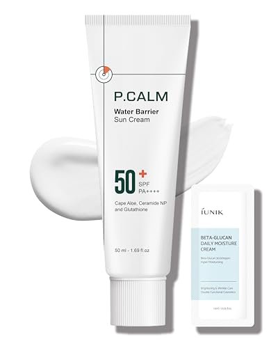 P.CALM Water Barrier Moisturizing Sun Cream – Matte-Finish SPF 50+ PA++++ Vegan Sunscreen for Dry, Oily & Sensitive Skin, No White Cast, Korean Skincare