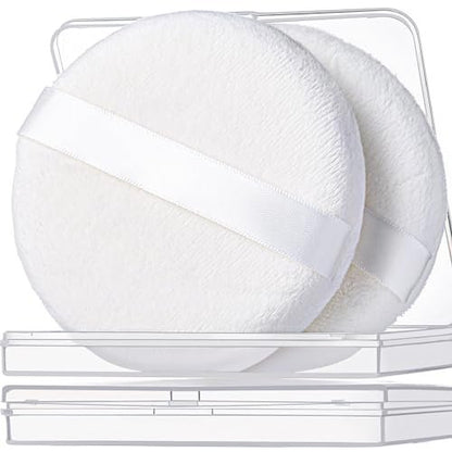 Teenitor 2-Pack Large Powder Puff for Body – Soft Velour Loose Powder Puff (White, 4.13 Inch)
