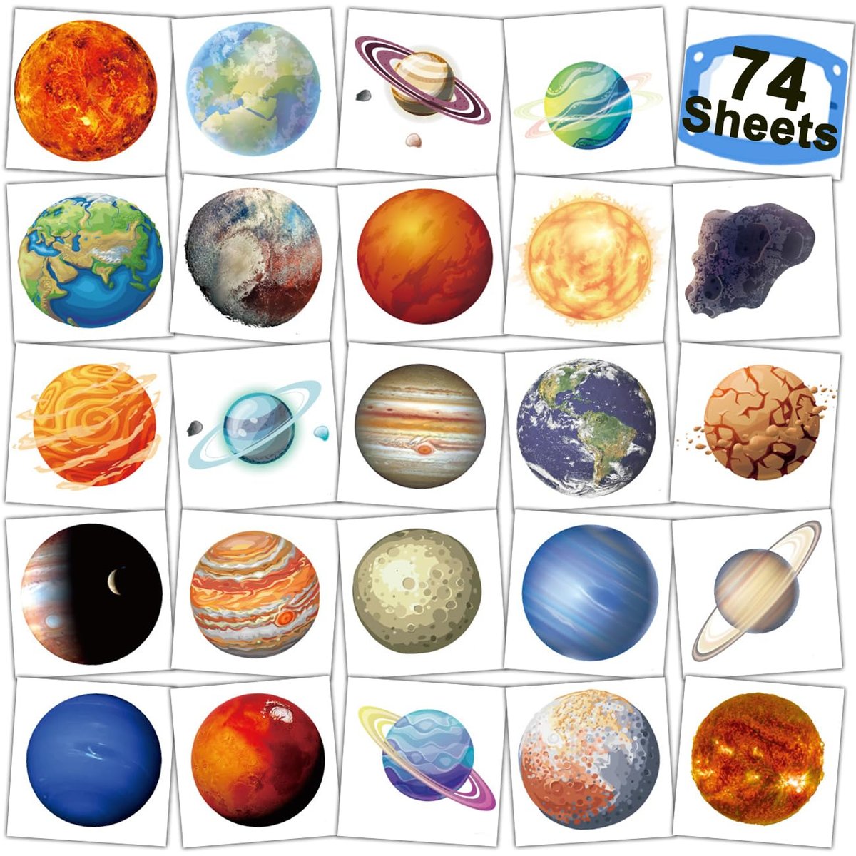74-Piece Outer Space Planet Temporary Tattoos for Kids - CHARLENT Party Favors & Goodie Bag Fillers - görsel 1