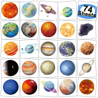 74-Piece Outer Space Planet Temporary Tattoos for Kids - CHARLENT Party Favors & Goodie Bag Fillers