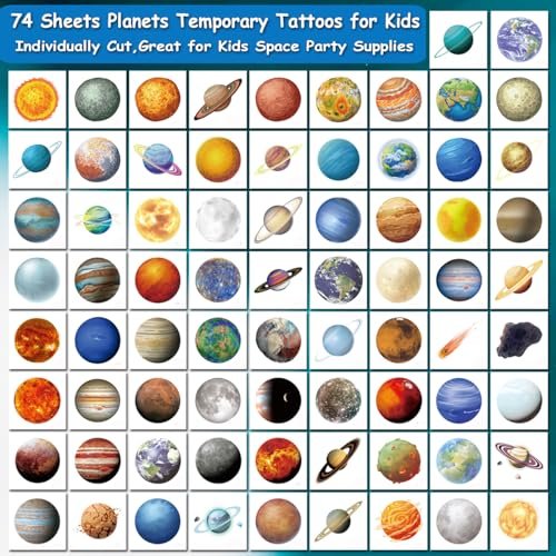 74-Piece Outer Space Planet Temporary Tattoos for Kids - CHARLENT Party Favors & Goodie Bag Fillers - görsel 4