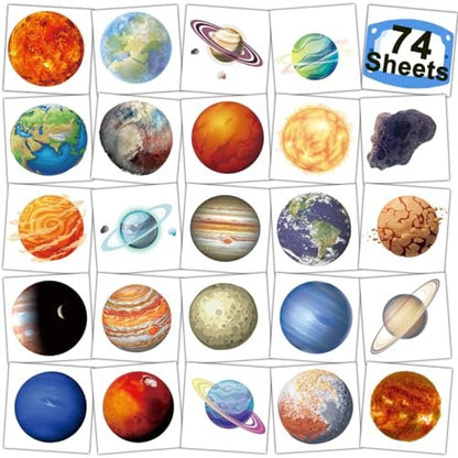 74-Piece Outer Space Planet Temporary Tattoos for Kids - CHARLENT Party Favors & Goodie Bag Fillers
