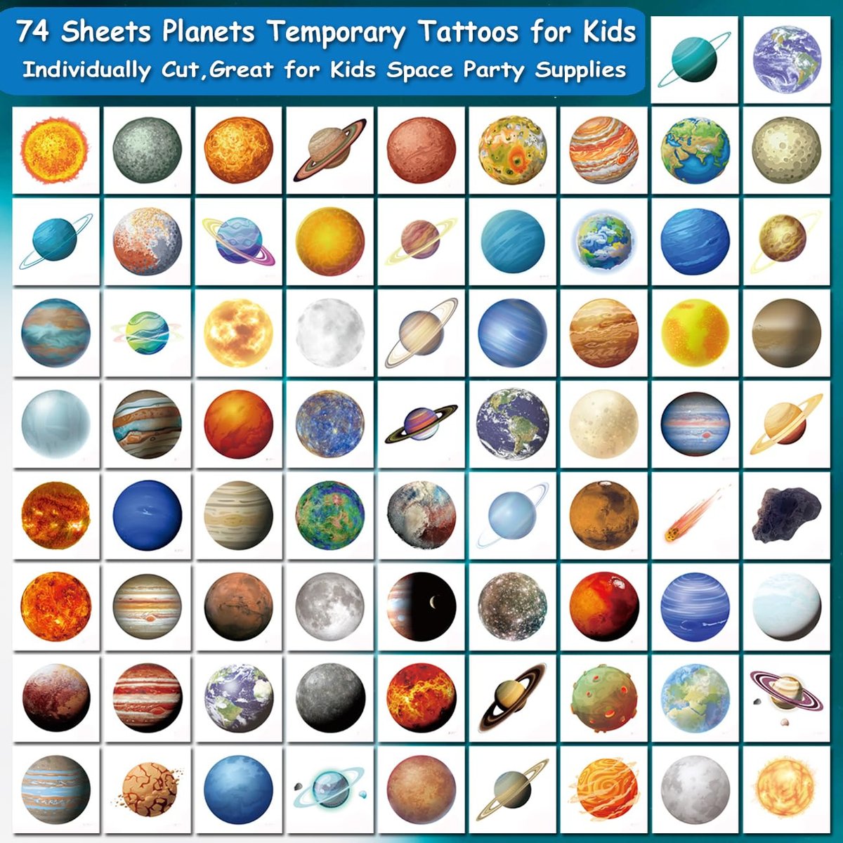 74-Piece Outer Space Planet Temporary Tattoos for Kids - CHARLENT Party Favors & Goodie Bag Fillers - görsel 3