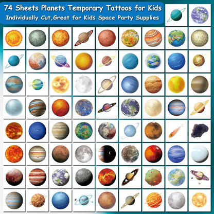 74-Piece Outer Space Planet Temporary Tattoos for Kids - CHARLENT Party Favors & Goodie Bag Fillers