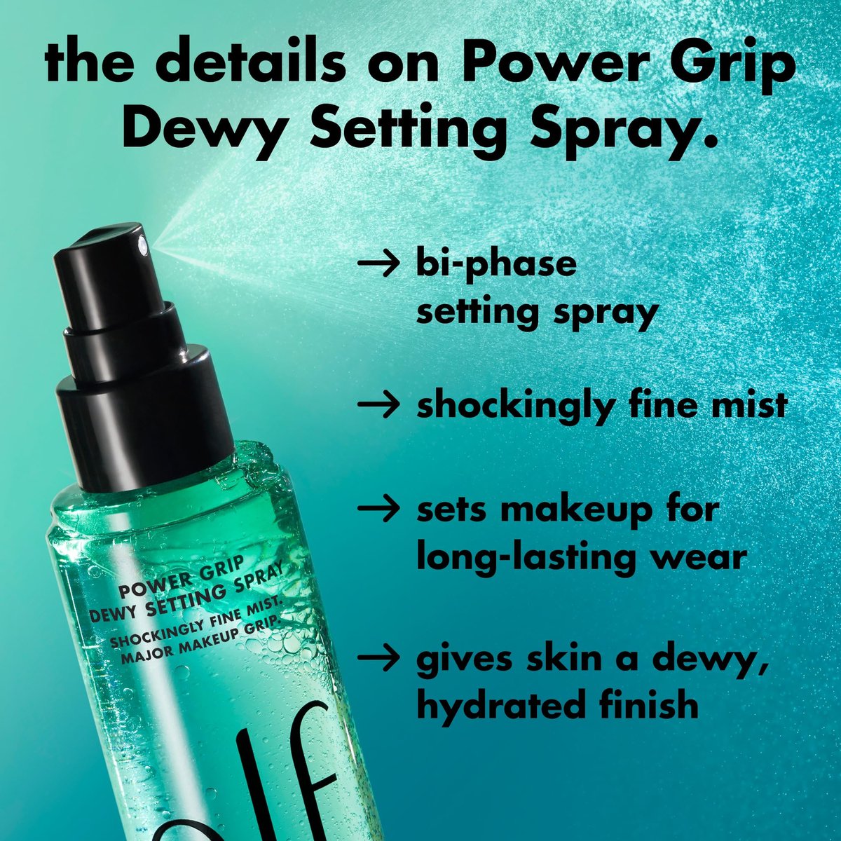 e.l.f. Power Grip Dewy Setting Spray - Ultra Fine Mist with Hyaluronic Acid for Hydrated, Dewy Finish - Vegan & Cruelty-Free Avelisse