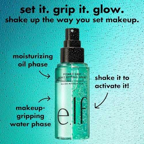 e.l.f. Power Grip Dewy Setting Spray - Ultra Fine Mist with Hyaluronic Acid for Hydrated, Dewy Finish - Vegan & Cruelty-Free Avelisse