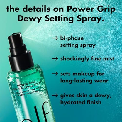 e.l.f. Power Grip Dewy Setting Spray - Ultra Fine Mist with Hyaluronic Acid for Hydrated, Dewy Finish - Vegan & Cruelty-Free Avelisse