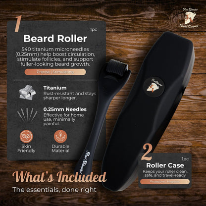 Beard Derma Roller for Beard Growth & Scalp Hair Care – Microneedle Roller with Titanium Needles for Thicker-Looking Beard, Minoxidil Roller for Men