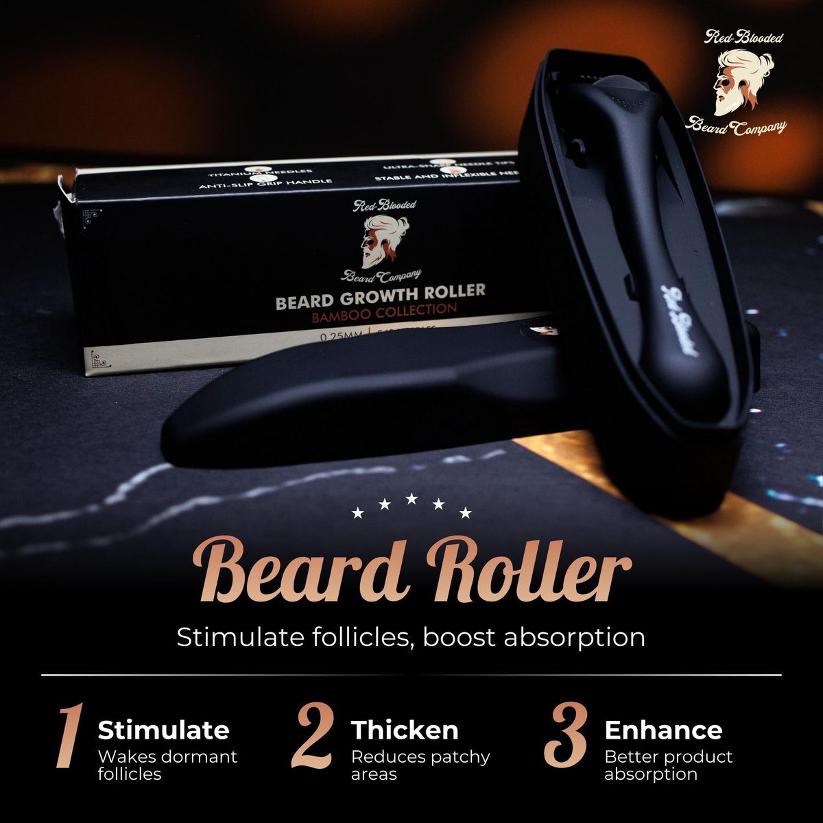 Beard Derma Roller for Beard Growth & Scalp Hair Care – Microneedle Roller with Titanium Needles for Thicker-Looking Beard, Minoxidil Roller for Men - görsel 3