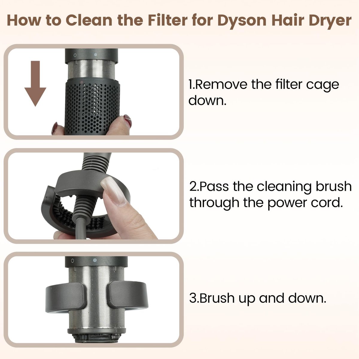 PUREGUST Filter Cleaning Brush Replacement for Dyson Airwrap HS01 HS05 HS08, Part NO. 969760-01 – Gray - görsel 11