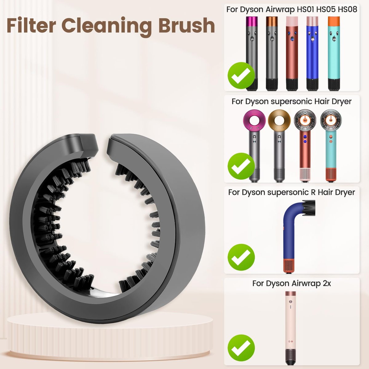 PUREGUST Filter Cleaning Brush Replacement for Dyson Airwrap HS01 HS05 HS08, Part NO. 969760-01 – Gray - görsel 3
