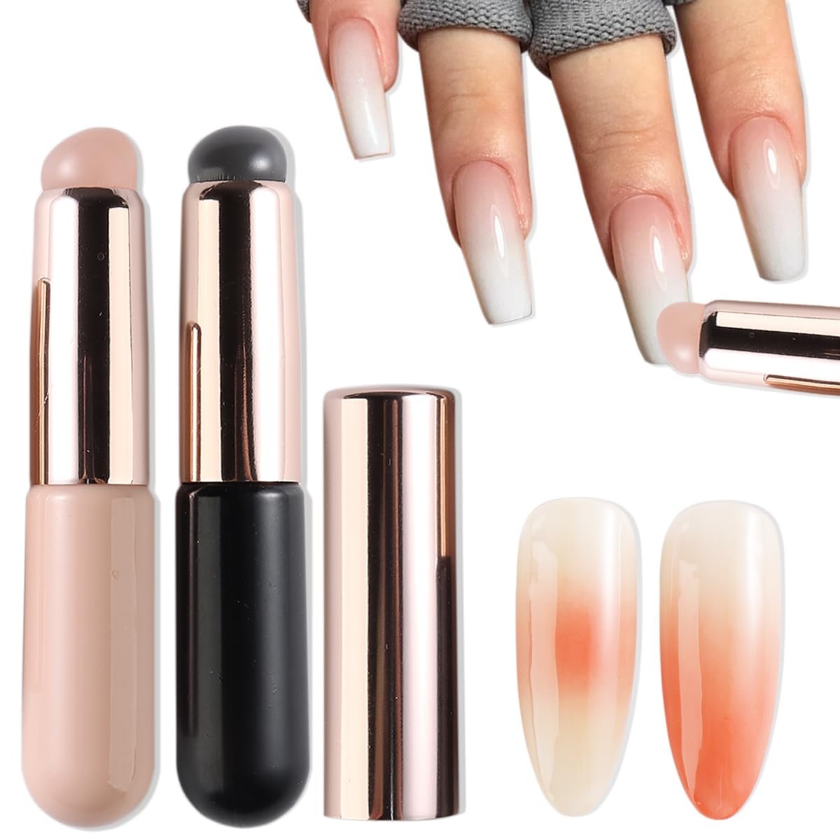 Fcozpjk 2-Pack Silicone Brush for Ombre Nail Art | Reusable Gel Polish Brush Gradient Nail Design | Soft Head Stamper for Stamping Nail Art Manicure Tool - görsel 1