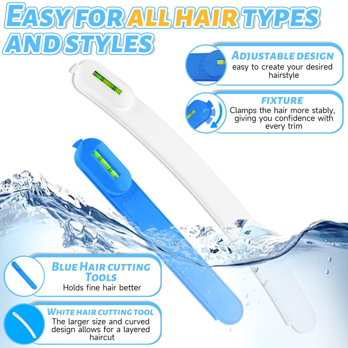 TagRecove Professional Hair Styling Tools: DIY Layering and Trimming Kit with Clips, Guide for Bangs, Layers, Split Ends - Blue Avelisse
