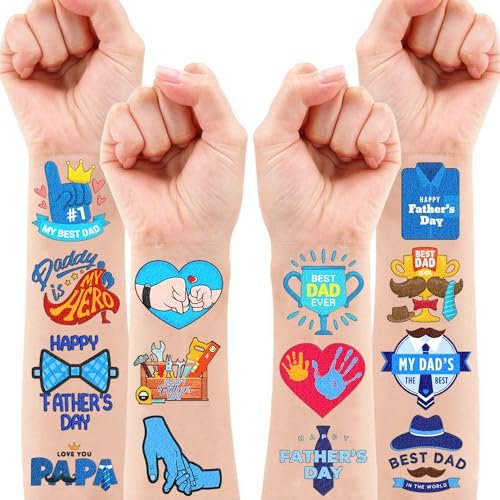 104 PCS Father's Day Party Decorations & Favors - Best Dad Ever Temporary Tattoos, Stickers & More for Dad Gift, School Prizes - görsel 6