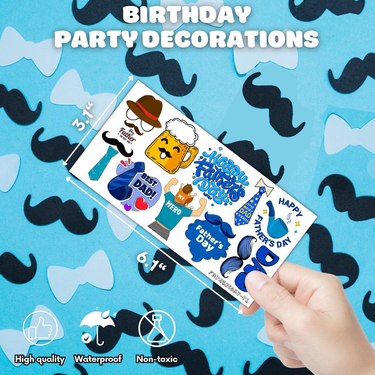104 PCS Father's Day Party Decorations & Favors - Best Dad Ever Temporary Tattoos, Stickers & More for Dad Gift, School Prizes - görsel 11
