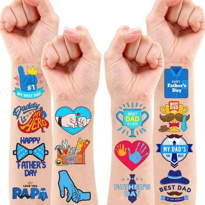 104 PCS Father's Day Party Decorations & Favors - Best Dad Ever Temporary Tattoos, Stickers & More for Dad Gift, School Prizes