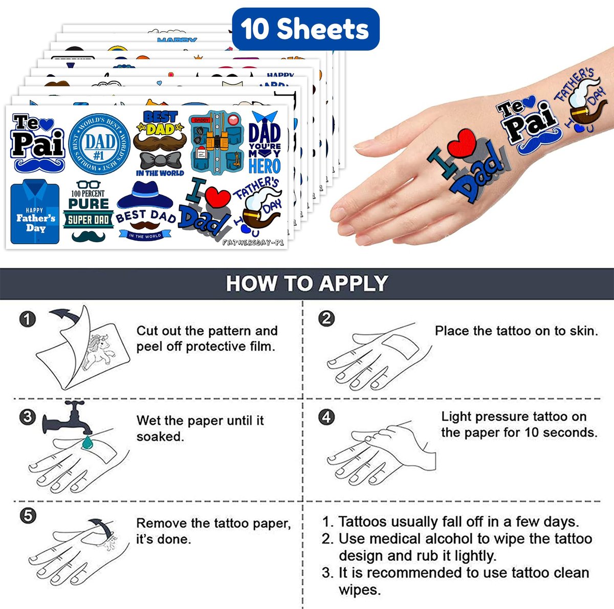 104 PCS Father's Day Party Decorations & Favors - Best Dad Ever Temporary Tattoos, Stickers & More for Dad Gift, School Prizes - görsel 13