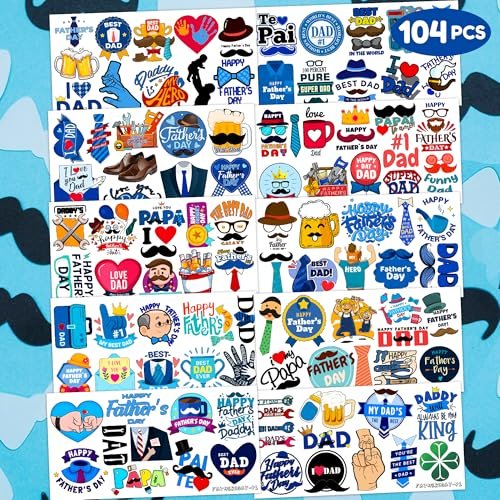 104 PCS Father's Day Party Decorations & Favors - Best Dad Ever Temporary Tattoos, Stickers & More for Dad Gift, School Prizes - görsel 10