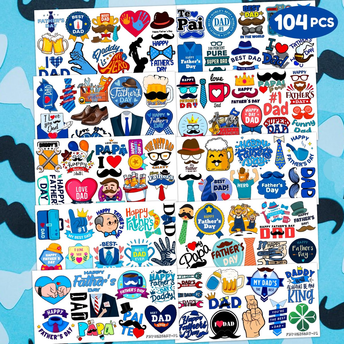 104 PCS Father's Day Party Decorations & Favors - Best Dad Ever Temporary Tattoos, Stickers & More for Dad Gift, School Prizes - görsel 9