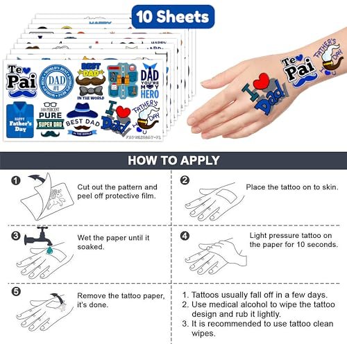 104 PCS Father's Day Party Decorations & Favors - Best Dad Ever Temporary Tattoos, Stickers & More for Dad Gift, School Prizes - görsel 14