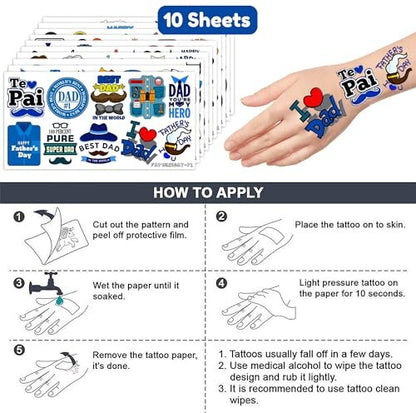 104 PCS Father's Day Party Decorations & Favors - Best Dad Ever Temporary Tattoos, Stickers & More for Dad Gift, School Prizes
