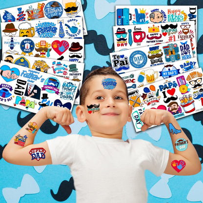104 PCS Father's Day Party Decorations & Favors - Best Dad Ever Temporary Tattoos, Stickers & More for Dad Gift, School Prizes