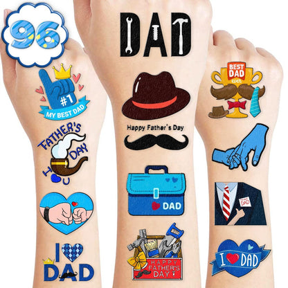 104 PCS Father's Day Party Decorations & Favors - Best Dad Ever Temporary Tattoos, Stickers & More for Dad Gift, School Prizes