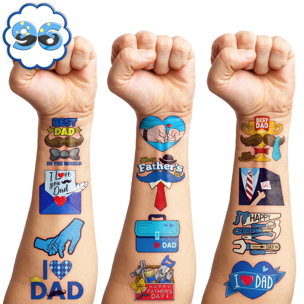 104 PCS Father's Day Party Decorations & Favors - Best Dad Ever Temporary Tattoos, Stickers & More for Dad Gift, School Prizes - görsel 3