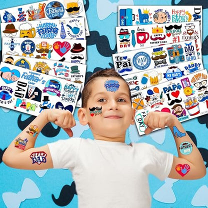 104 PCS Father's Day Party Decorations & Favors - Best Dad Ever Temporary Tattoos, Stickers & More for Dad Gift, School Prizes