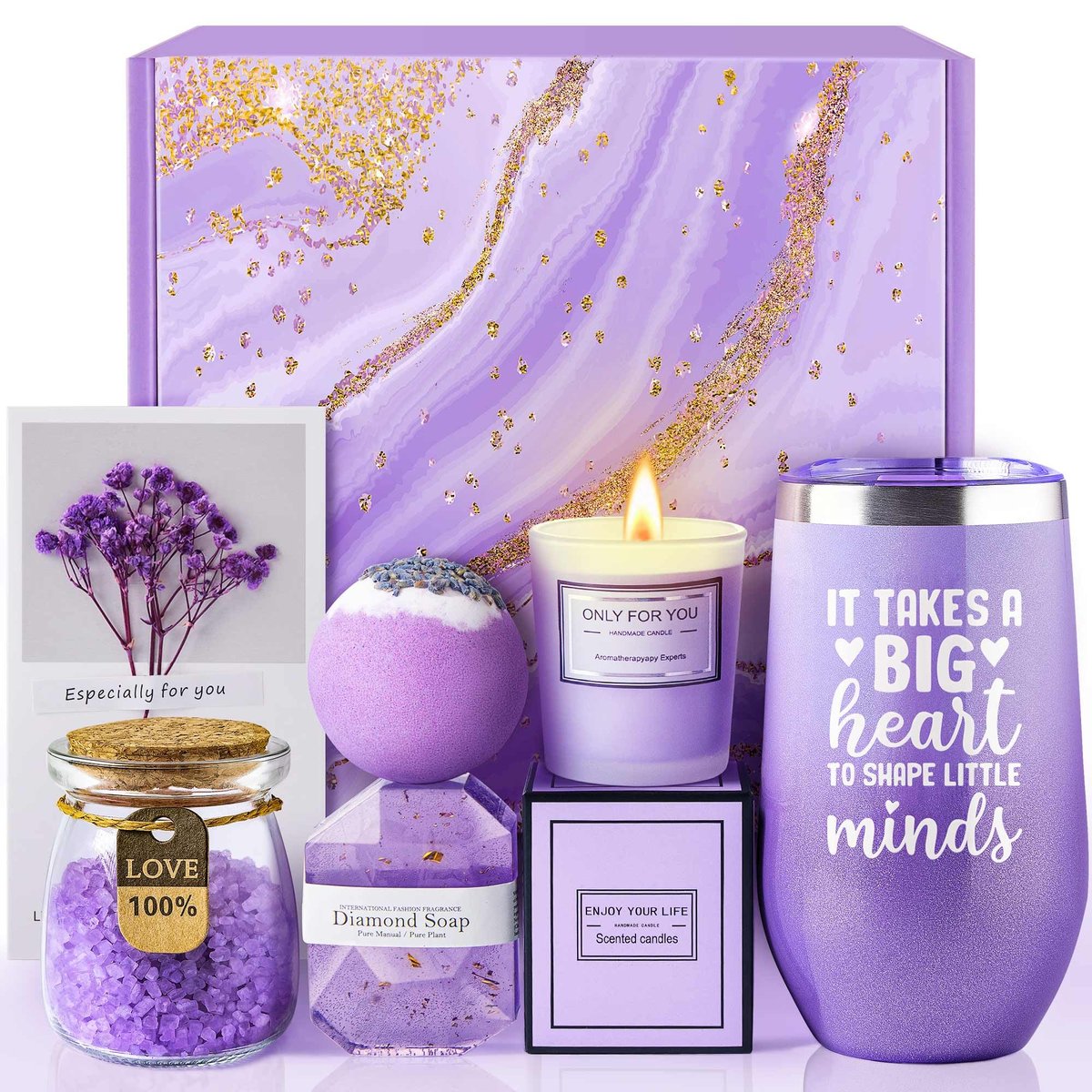 Teacher Appreciation Gifts for Women, Thank You Gifts for Women Teachers, Christmas Thanksgiving Gift for Woman Teacher, Back to School Gift - Unique Lavender Spa Basket Set - görsel 1