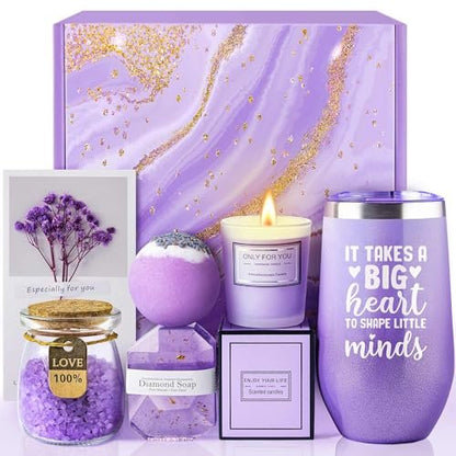 Teacher Appreciation Gifts for Women, Thank You Gifts for Women Teachers, Christmas Thanksgiving Gift for Woman Teacher, Back to School Gift - Unique Lavender Spa Basket Set