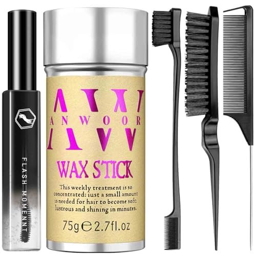 5-Piece Hair Styling Kit: Non-Greasy Hair Wax Stick, Flyaway Finishing Stick & 3 Slick Back Hair Brushes – Flyaways Control, Smooths Frizz & Defines Edges for Women, Kids & Men - görsel 2