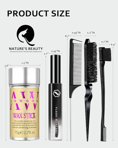 AnWoor 4-Piece Edge Brush & Slick Back Hair Stick Set – Smooth Flyaways, Baby Hair, and Braiding with Rat Tail Comb & Teasing Brush - görsel 8