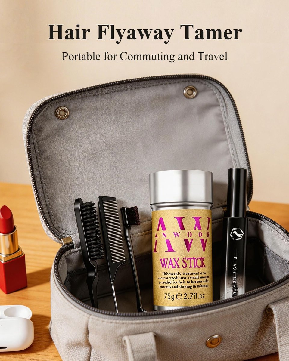 5-Piece Hair Styling Kit: Non-Greasy Hair Wax Stick, Flyaway Finishing Stick & 3 Slick Back Hair Brushes – Flyaways Control, Smooths Frizz & Defines Edges for Women, Kids & Men - görsel 11