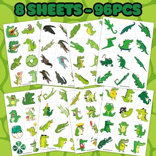 96 PCS Alligator Pre-Cut Temporary Tattoos for Kids – Birthday Party Favors, Animal Decor Stickers, School Prizes & Rewards - görsel 6
