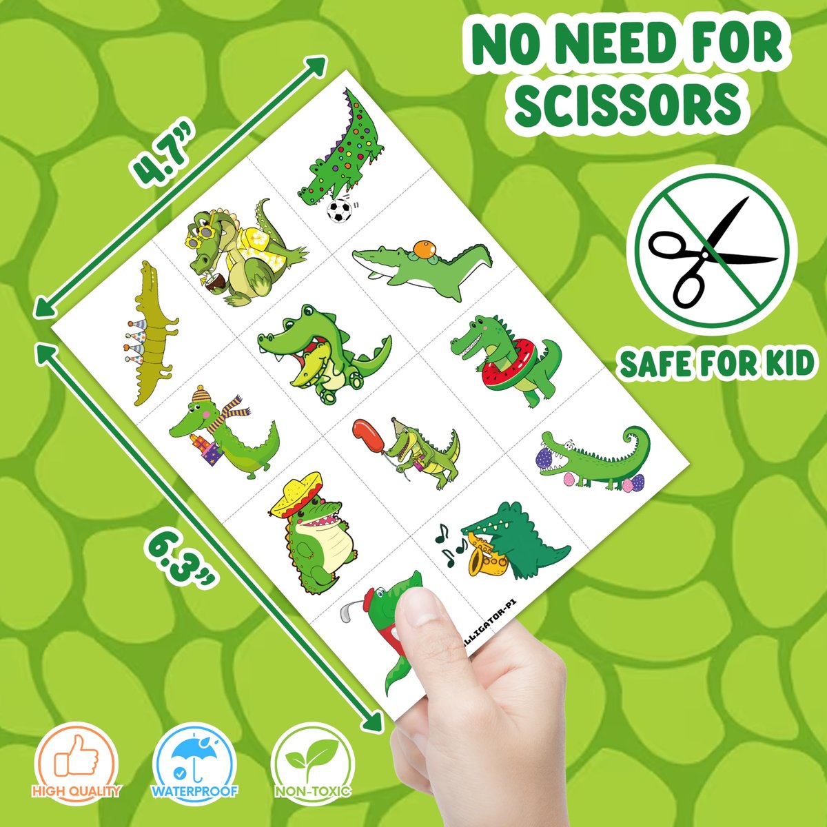 96 PCS Alligator Pre-Cut Temporary Tattoos for Kids – Birthday Party Favors, Animal Decor Stickers, School Prizes & Rewards - görsel 7