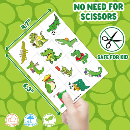 96 PCS Alligator Pre-Cut Temporary Tattoos for Kids – Birthday Party Favors, Animal Decor Stickers, School Prizes & Rewards