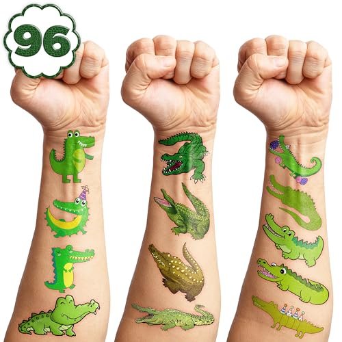 96 PCS Alligator Pre-Cut Temporary Tattoos for Kids – Birthday Party Favors, Animal Decor Stickers, School Prizes & Rewards - görsel 14
