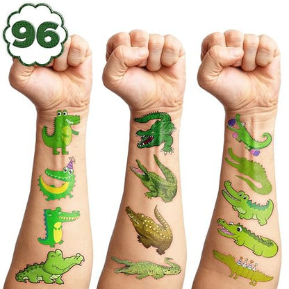 96 PCS Alligator Pre-Cut Temporary Tattoos for Kids – Birthday Party Favors, Animal Decor Stickers, School Prizes & Rewards