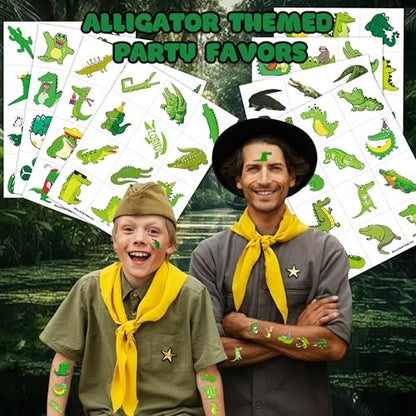 96 PCS Alligator Pre-Cut Temporary Tattoos for Kids – Birthday Party Favors, Animal Decor Stickers, School Prizes & Rewards