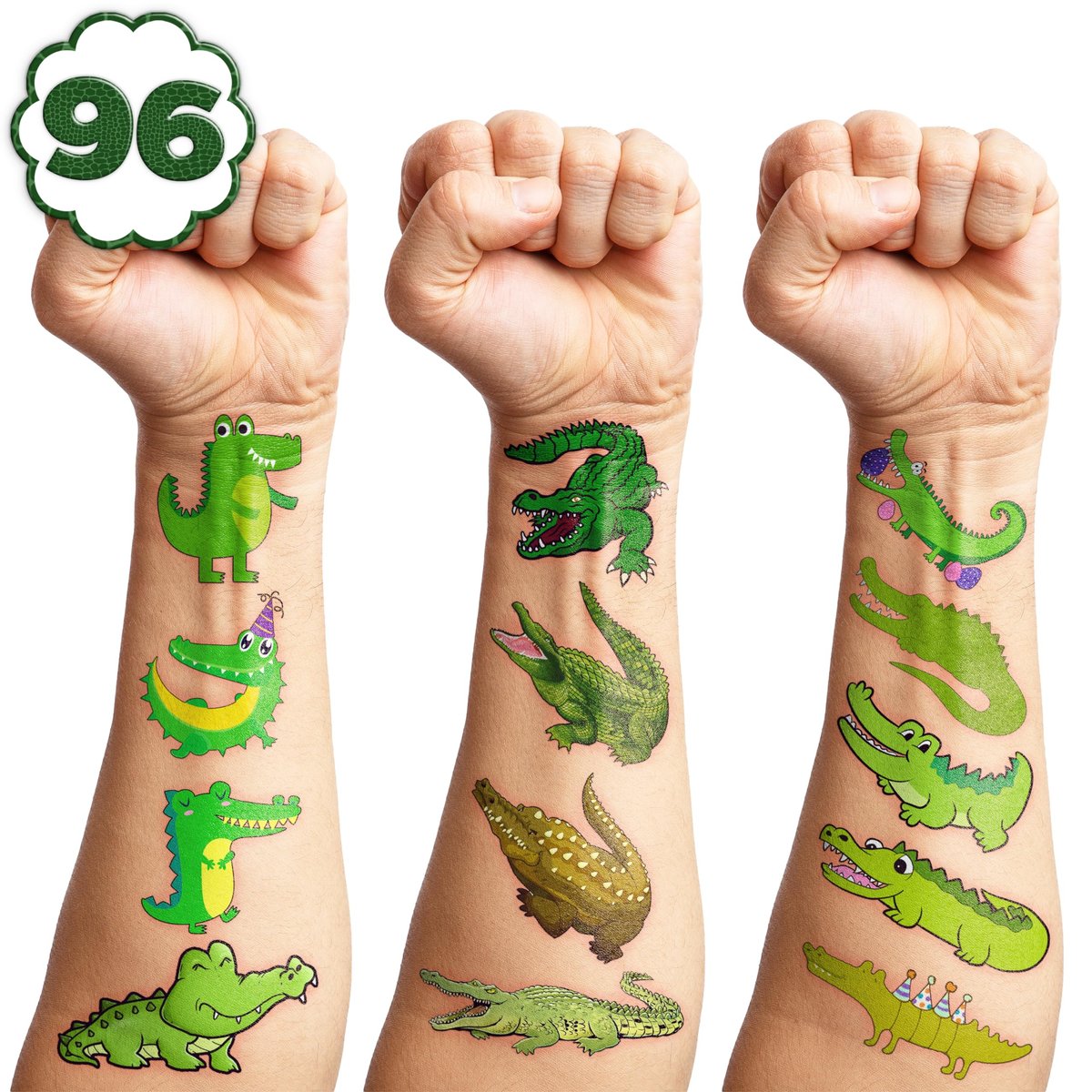 96 PCS Alligator Pre-Cut Temporary Tattoos for Kids – Birthday Party Favors, Animal Decor Stickers, School Prizes & Rewards - görsel 13