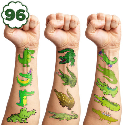 96 PCS Alligator Pre-Cut Temporary Tattoos for Kids – Birthday Party Favors, Animal Decor Stickers, School Prizes & Rewards