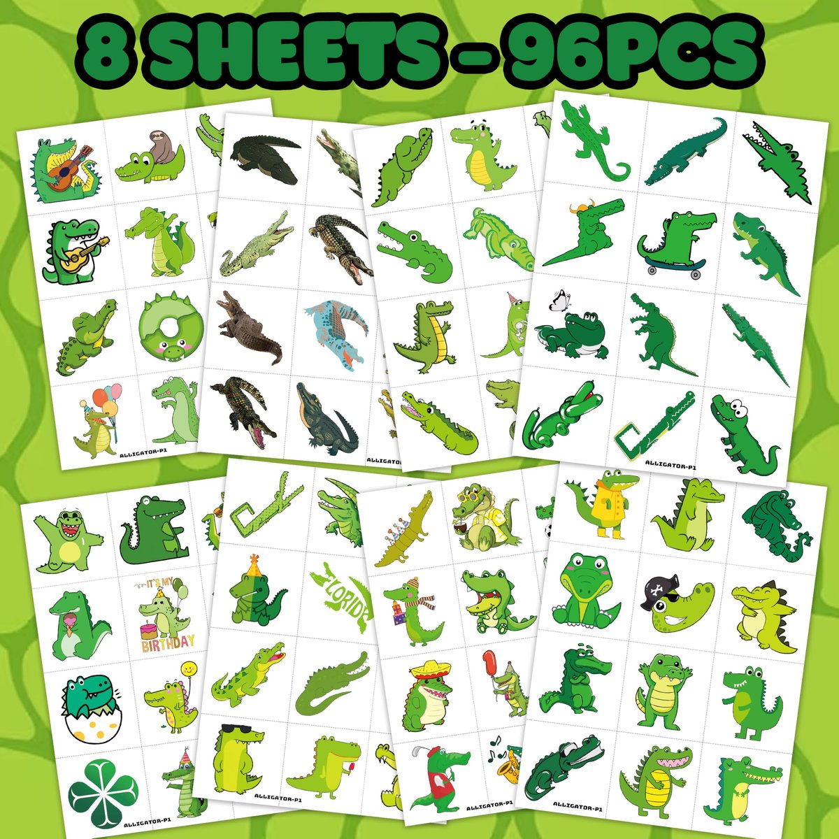 96 PCS Alligator Pre-Cut Temporary Tattoos for Kids – Birthday Party Favors, Animal Decor Stickers, School Prizes & Rewards - görsel 5