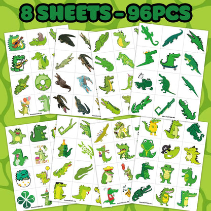 96 PCS Alligator Pre-Cut Temporary Tattoos for Kids – Birthday Party Favors, Animal Decor Stickers, School Prizes & Rewards