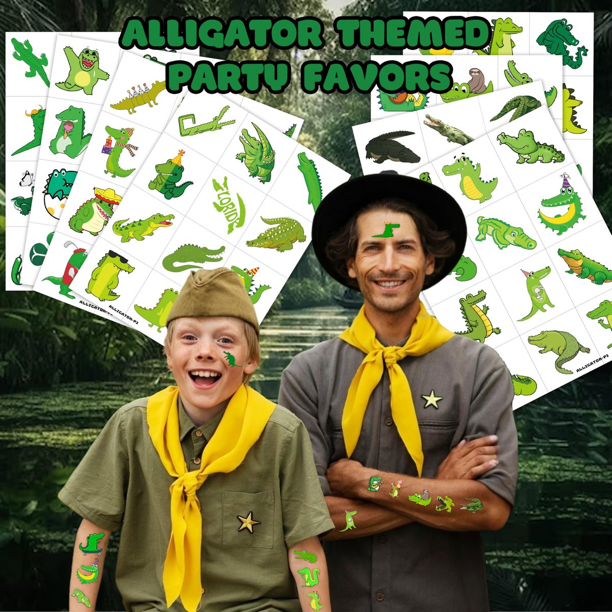 96 PCS Alligator Pre-Cut Temporary Tattoos for Kids – Birthday Party Favors, Animal Decor Stickers, School Prizes & Rewards - görsel 3