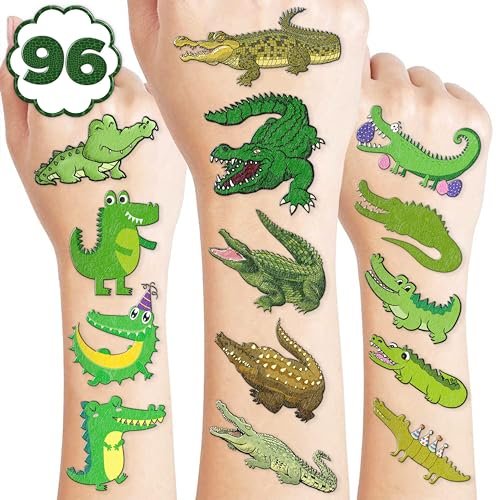 96 PCS Alligator Pre-Cut Temporary Tattoos for Kids – Birthday Party Favors, Animal Decor Stickers, School Prizes & Rewards - görsel 2