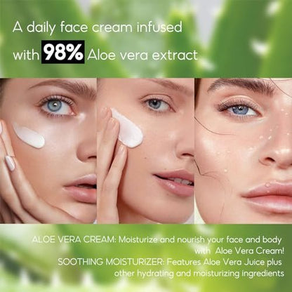 Grospe Aloe Vera Moisturizer Facial Cream – 98% Organic Aloe Vera, Anti-Wrinkle & Deep Hydration for Dry Skin, Acne Scars, 1.7 oz