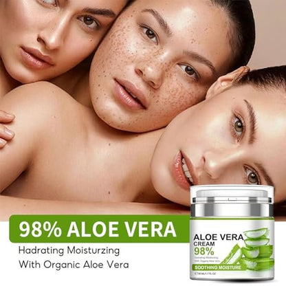 Grospe Aloe Vera Moisturizer Facial Cream – 98% Organic Aloe Vera, Anti-Wrinkle & Deep Hydration for Dry Skin, Acne Scars, 1.7 oz
